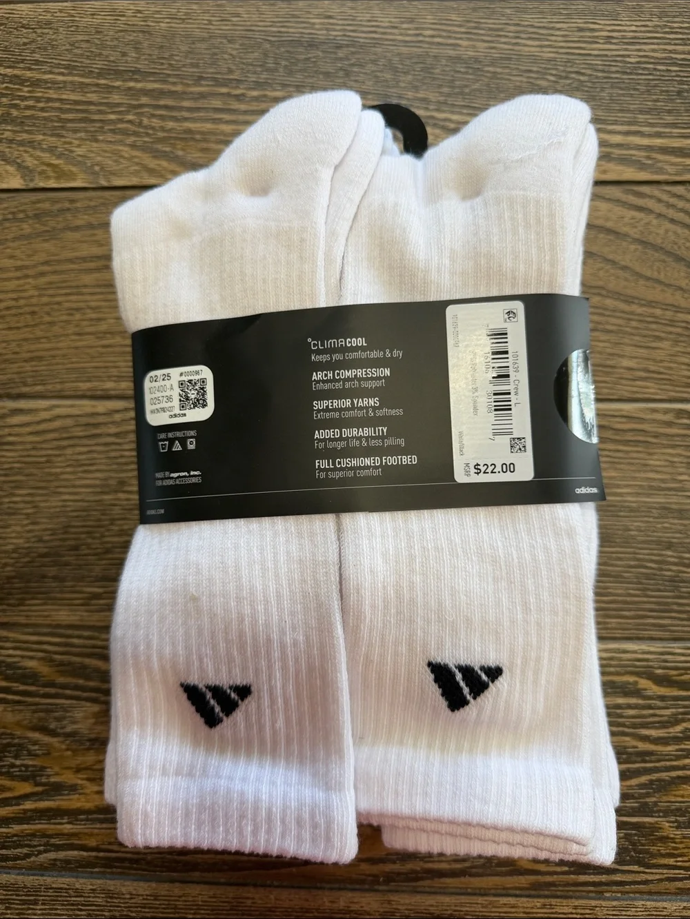 6-Pack Men's White Crew Socks with Black Logo